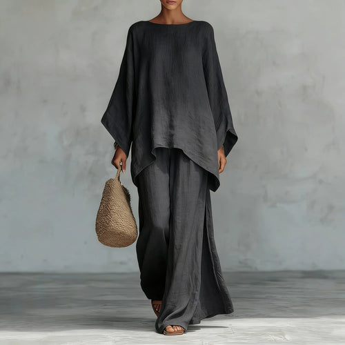 Ivory Oversized Poncho Wide-Leg Two-Piece Set