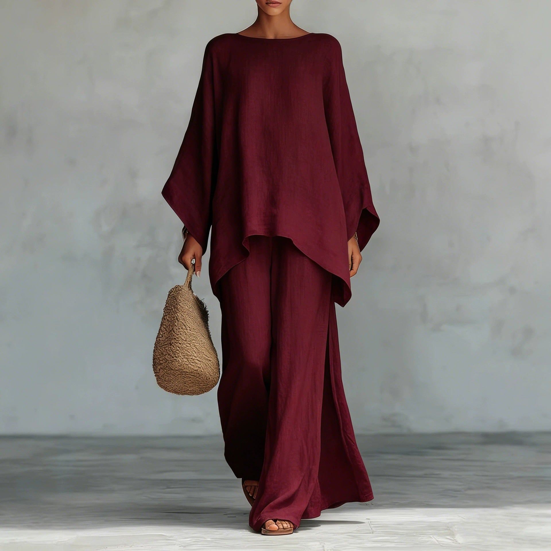 Ivory Oversized Poncho Wide-Leg Two-Piece Set