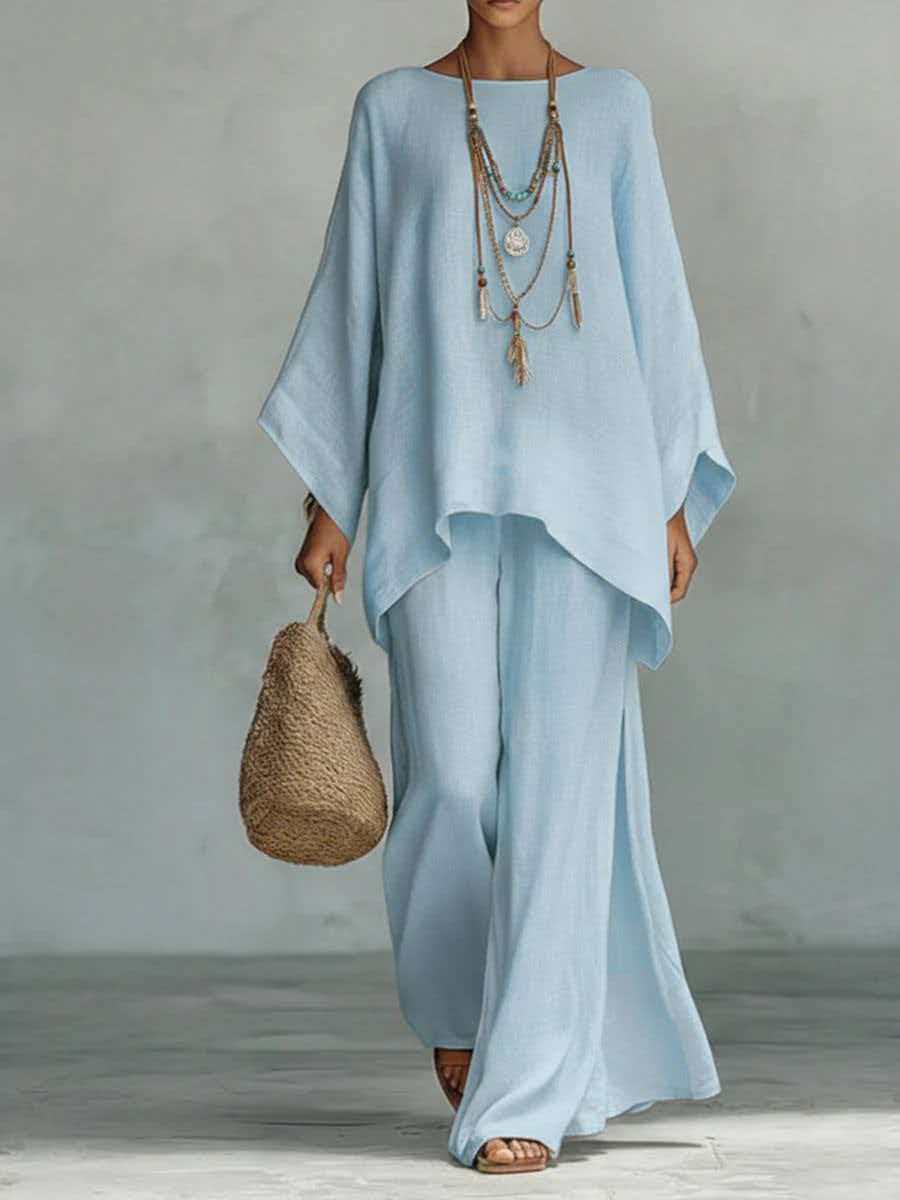 Ivory Oversized Poncho Wide-Leg Two-Piece Set
