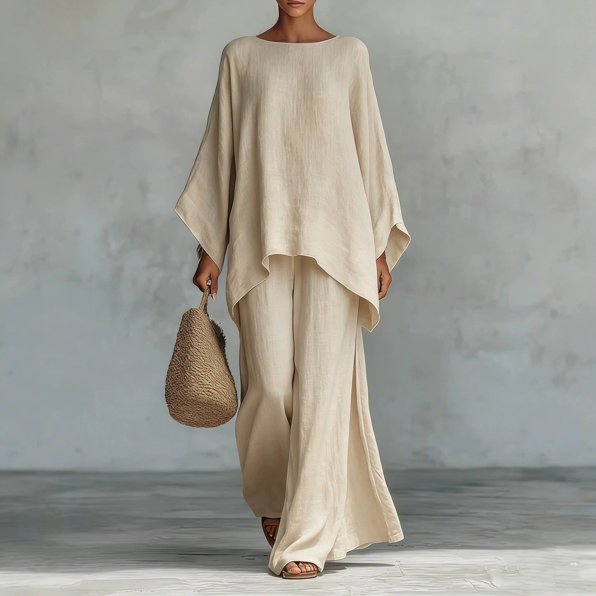 Ivory Oversized Poncho Wide-Leg Two-Piece Set