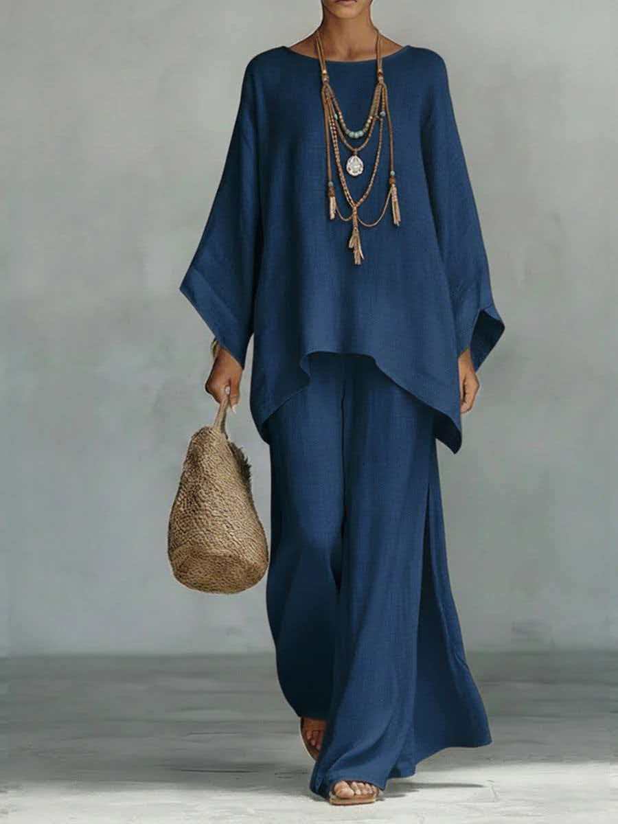 Ivory Oversized Poncho Wide-Leg Two-Piece Set