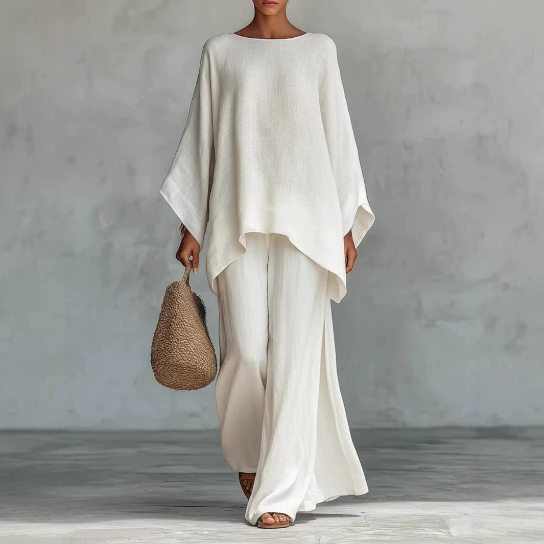 Ivory Oversized Poncho Wide-Leg Two-Piece Set